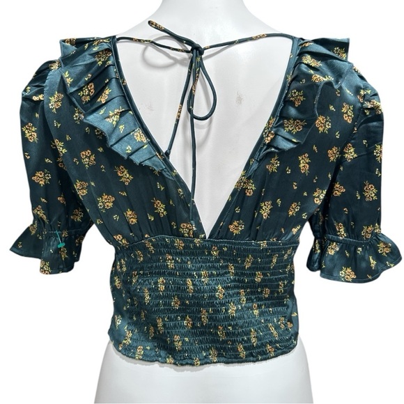 Free People Isabella Silky Floral Blouse in Jewel Forest Ruffle Detail - Picture 8 of 11